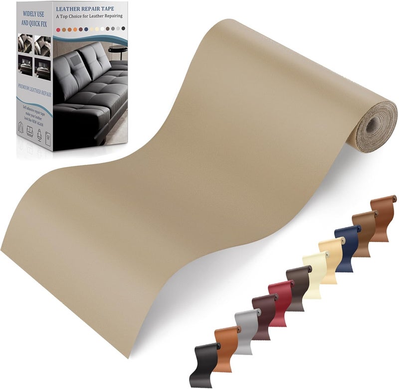 YAFLC Self Adhesive Leather Repair Tape Kit, 4"x 63" Leather Repair Patch for Furniture, Leather Repair Patch for Car seat, Sofas, Couch, Boat Seat Khaki - Image 1